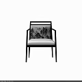 Chinese Style Chair With Black Frame Armrest And Mountain Landscape Backrest White Cushion
