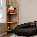 Black Sectional Sofa And Modern Coffee Table Set With Abstract Art Striped Rug