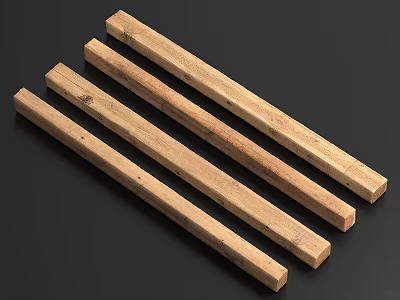 Stone Wood Wooden Sticks Featuring Light Wood Color Natural Texture Arranged on Dark Background 3d model
