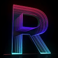 3D Typography Letter R Design With Neon Glowing Lights And Colorful Stripes On Black Background