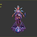 Fantasy 3D Character Model With Blue Hair Purple Boots Magic Staff And Geometric Base