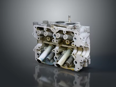 Detailed View of Engine Cylinder Head with Valves Springs and Metal Components 3d model