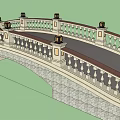 Classical Landscape Bridge With Stone Piers Ornate Railing And Decorative Lanterns 3d model
