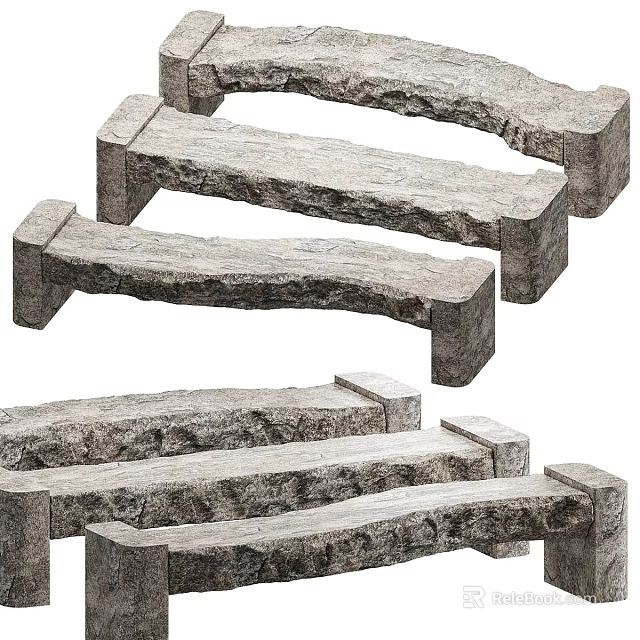 Stone Textured Long Stools With Sturdy Supporting Legs For Indoor Outdoor Use 3d model