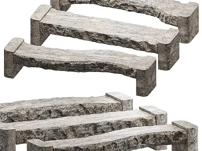 Stone Textured Long Stools With Sturdy Supporting Legs For Indoor Outdoor Use 3d model