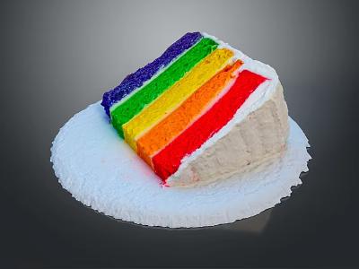 Colorful Rainbow Cake Slice With Layered Colors On White Plate 3d model