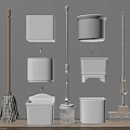 Modern Bathroom Accessories With Toilet Brush Trash Bin Mop And Wash Basins