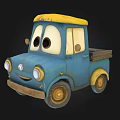 Cute Blue Cartoon Truck With Yellow Roof Smiling Face And Big Eyes