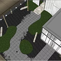 Modern Garden Landscape With Glass Walls Rock Formation Green Plants And White Seating