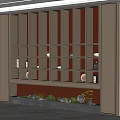 Modern Wooden Decorative Cabinet With Illuminated Shelves Decorations And Green Plants