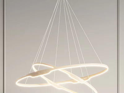Modern White Chandelier With Intertwined Circular Rings And Soft Glow Lighting Design 3d model