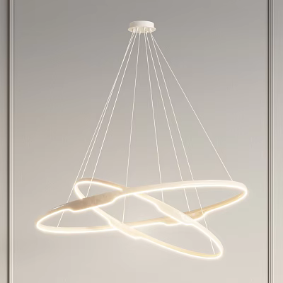Modern White Chandelier With Intertwined Circular Rings And Soft Glow Lighting Design 3d model