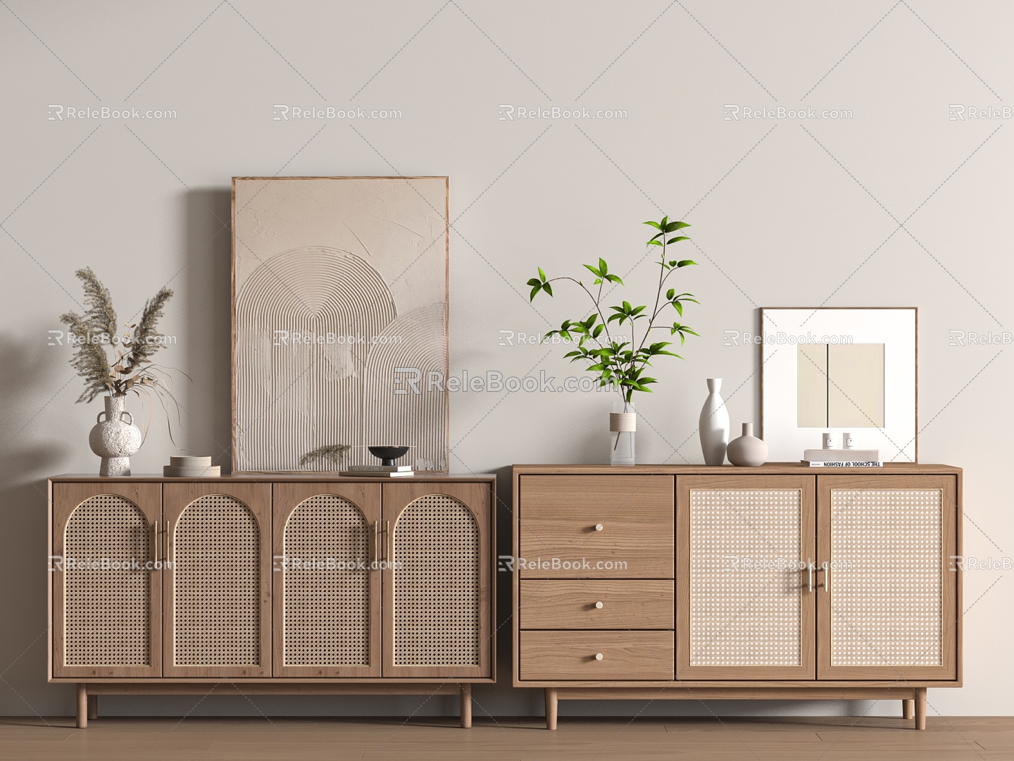Nordic Log Entrance Cabinet Side Cabinet Decorative Cabinet Bucket Cabinet Wood Rattan 3d model