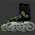 Green And Black Inline Skates With Purple Laces White Wheels And Green Edges