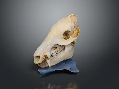 Detailed Animal Skull Anatomy With Visible Teeth And Bone Structure On Blue Stand 3d model
