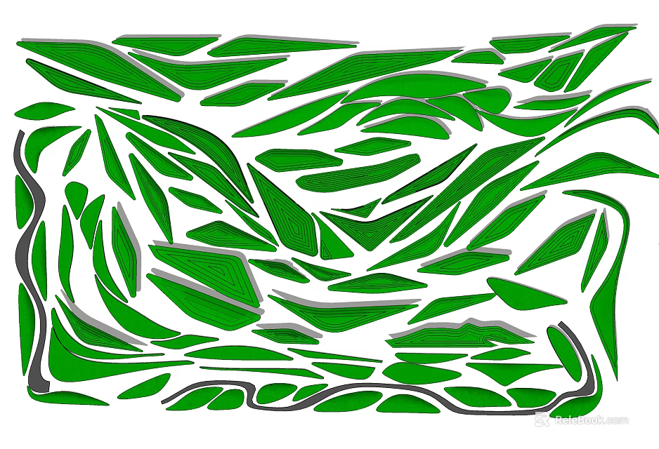 Artistic Garden Ornament Design Featuring Green Leaf Patterns And Natural Elements 3d model 