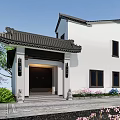 Traditional Chinese Detached Villa Featuring Classic Roof White Walls And Garden Greenery