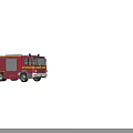 Red Fire Truck With Roof Ladder Blue Emergency Lights And Yellow Stripes