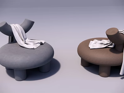 Gray and Brown Round Design Leisure Chairs With White Throw Blanket For Home Decor 3d model