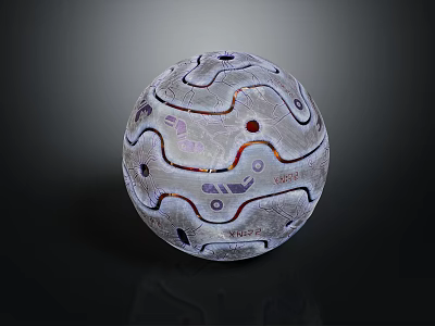 Transparent Tech Equipment Sphere With Intricate Surface Patterns And Colored Markers 3d model