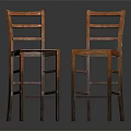 Two Light Brown Wooden Stools With Woven Checkered Seats And High Backrests