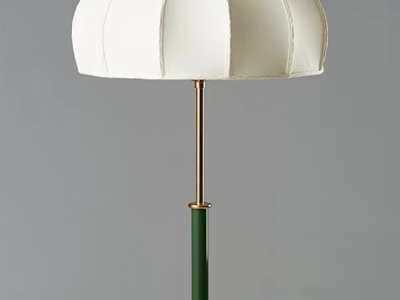 Stylish Modern Table Lamp With White Pleated Lampshade Green Pole And Golden Accent 3d model