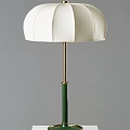 Stylish Modern Table Lamp With White Pleated Lampshade Green Pole And Golden Accent