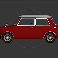 Red Vintage Compact Car With White Roof And Retro Design Features