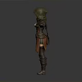 Woman in Hooded Brown and White Outfit With Leather Armor Leggings and Boots Arms Outstretched