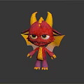 Cute Red Dragon 3D Model With Yellow Horns Wings And Purple Belly