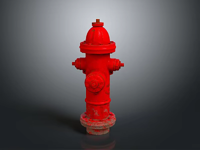Red Fire Hydrant With Top Cap And Side Outlets On Concrete Base 3d model