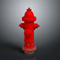 Red Fire Hydrant With Top Cap And Side Outlets On Concrete Base
