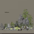 Natural Courtyard Garden Landscape Design With Rockery Bamboo Stones And Green Plants