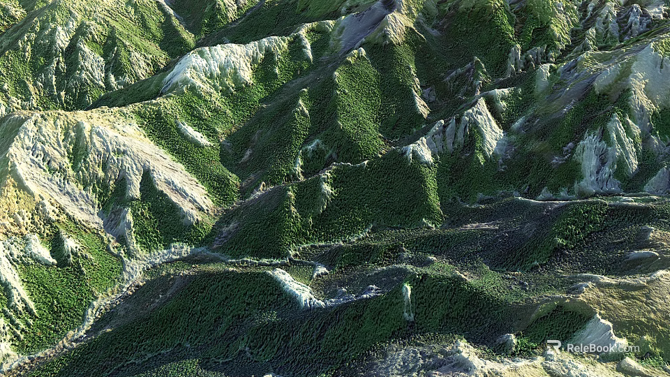 Scenic Natural Garden Landscape With Rolling Green Mountain Terrain And Lush Vegetation 3d model 