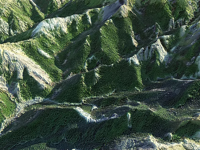 Scenic Natural Garden Landscape With Rolling Green Mountain Terrain And Lush Vegetation 3d model