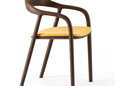 Modern Single Chair With Brown Wooden Frame And Yellow Seat Cushion 3d model