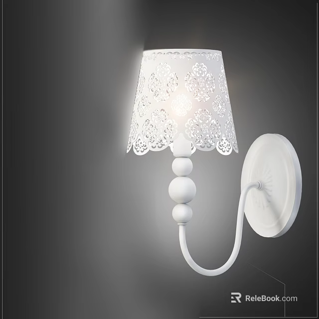Elegant White Wall Lamp With Lace Shade And Spherical Beads Design 3d model