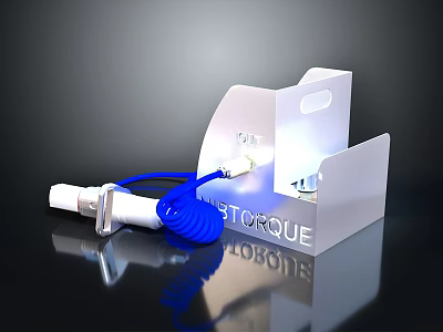 WISTORQUE Device With White Housing Blue Coiled Cable And Connection Head 3d model