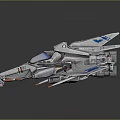 Futuristic Sci fi Spaceship Model With Silver Body And Blue Mechanical Details