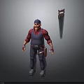 3D Construction Worker Character Model With Red Plaid Shirt Overalls And Saw Tool