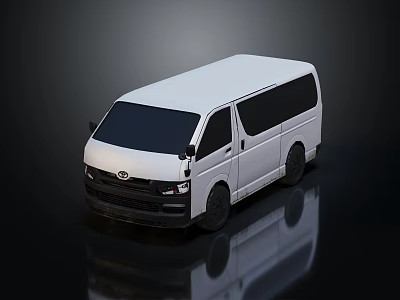 Detailed White Van 3D Model On Dark Background With Reflective Surface 3d model