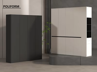 Modern Black And White Wardrobes With Green Plant In Gray Room Interior 3d model