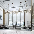 Elegant Sales Office Interior Featuring Modern Chandelier And Marble Reception Area Design