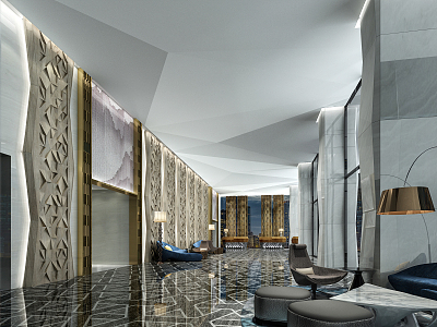 Light Luxury Hall Hotel Lobby 3d model