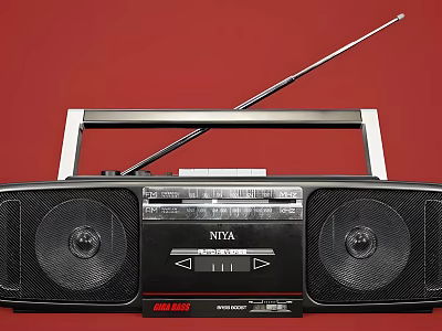 Black NIVA Portable Radio Speaker With Large Speakers Antenna And Bass Boost 3d model