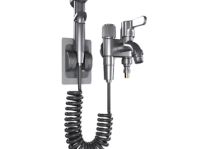 Stainless Steel Kitchen Wash Sprayer With Flexible Coiled Hose Wall Mounted 3d model