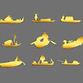 Golden Boat Silhouettes With Various Styles And Different Designs Set 3d model