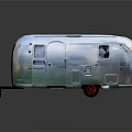 Vintage Silver Trailer With Windows Door Red Wheels And Reflective Exterior On Black Background
