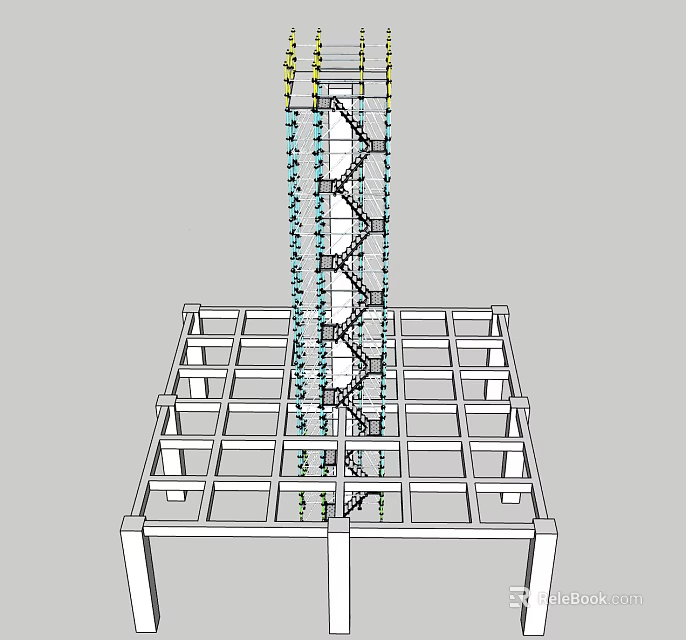 3D Model of Spiral Staircase Structure With Grid Foundation and Supports 3d model 