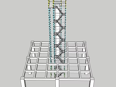 3D Model of Spiral Staircase Structure With Grid Foundation and Supports 3d model